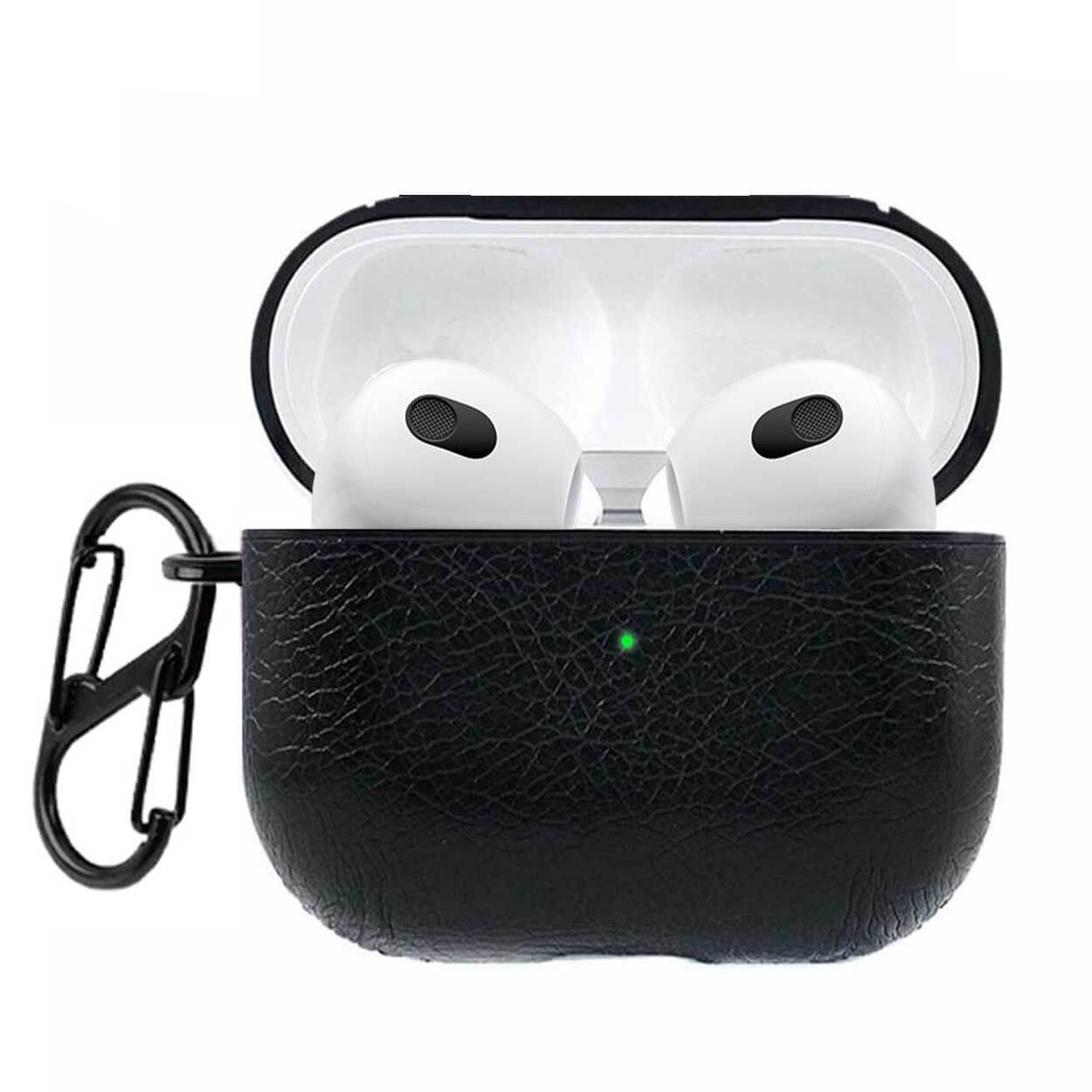Apple airpods 3 väska fodral skyddsfodral skinn läder svart