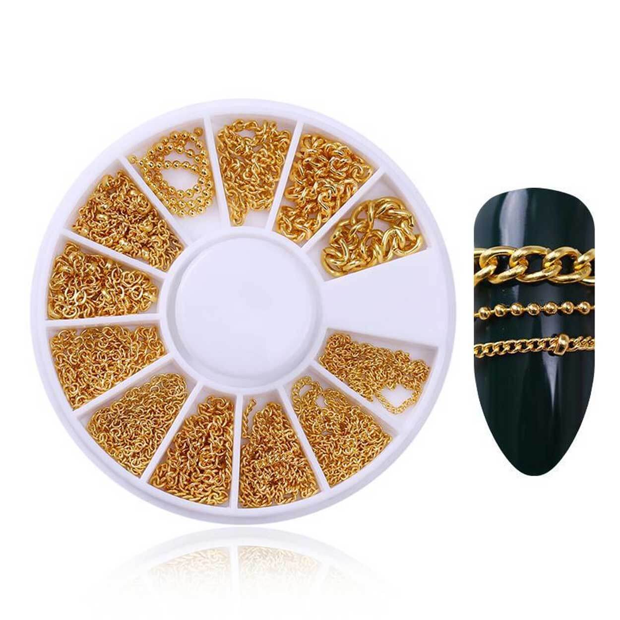 Nageldekor guld kedjor rhinestone