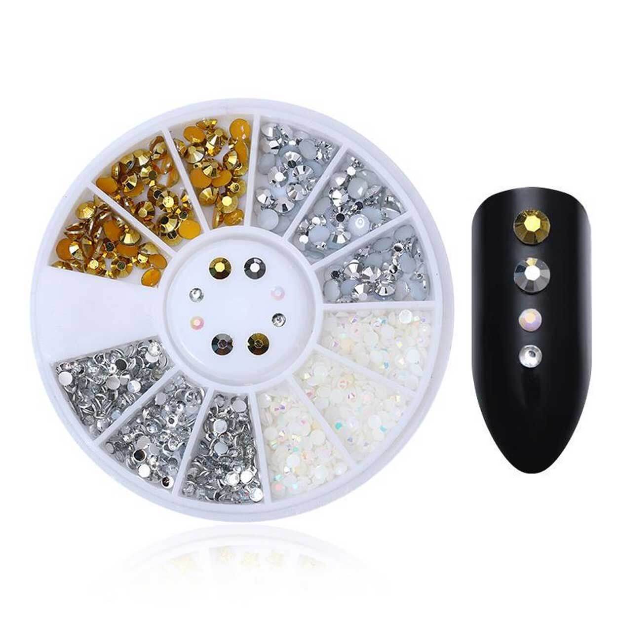 Nageldekor rhinestone 4-storlekar kristaller - silver guld clear