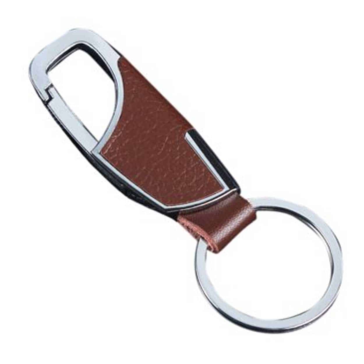 Nyckelring metall pu läder skinn brun silver