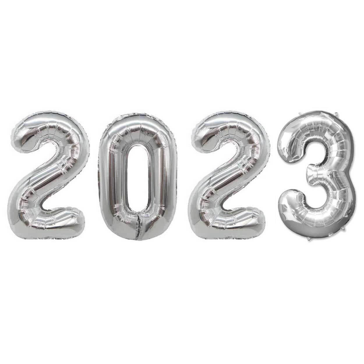 2023 sifferballonger i silver för nyår 102cm stora