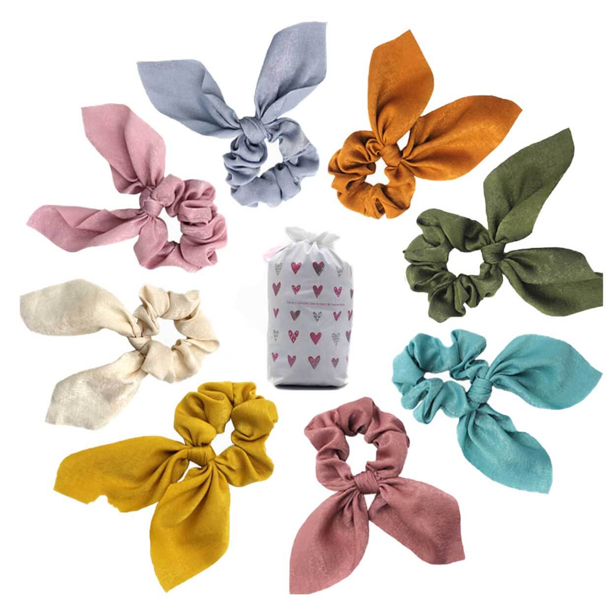8-pack scrunchies hårsnoddar satin olika färger