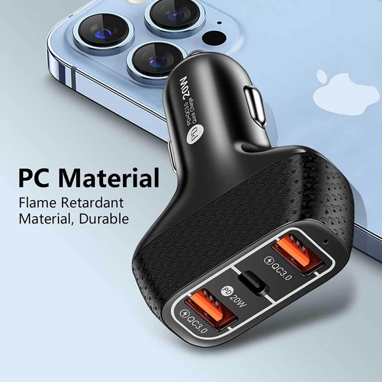 Billaddare 3 usb supersnabb 20w pd quick charge 3. 0