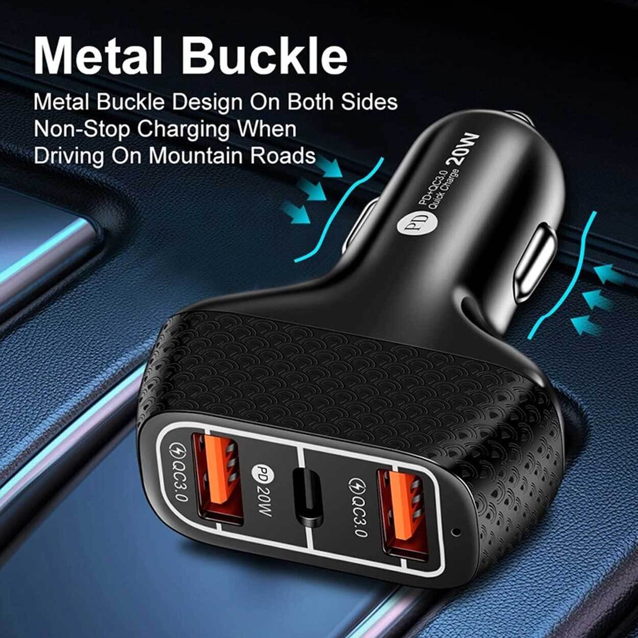 Billaddare 3 usb supersnabb 20w pd quick charge 3. 0