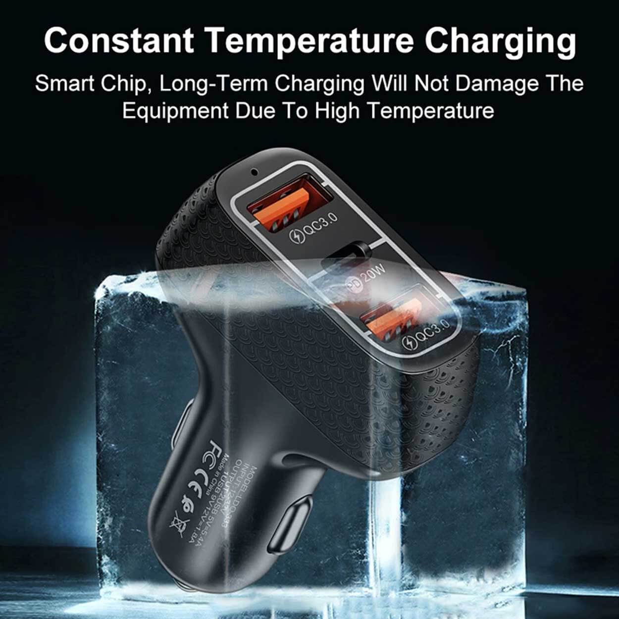 Billaddare 3 usb supersnabb 20w pd quick charge 3. 0