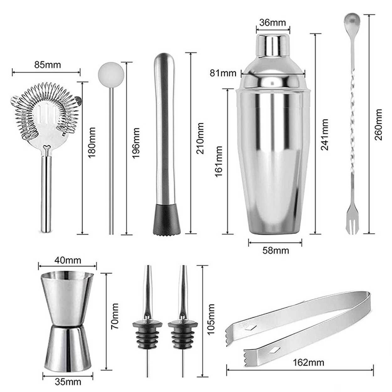 Cocktailset 9-delar barset 550ml shaker rostfritt stål