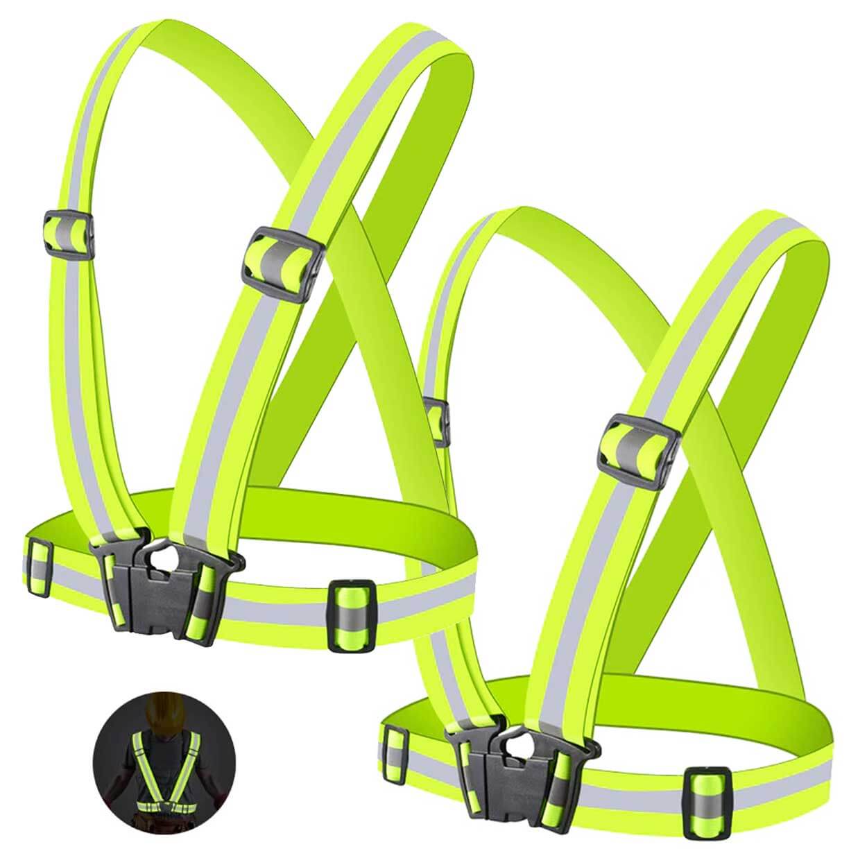 2-pack reflexväst reflexsele för löpning och cykling neon gul