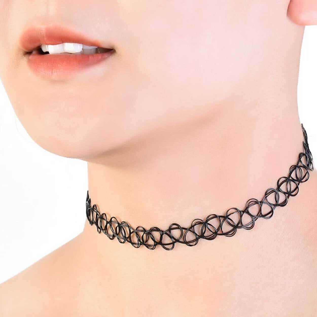 12-pack svarta choker halsband stretch spets lace