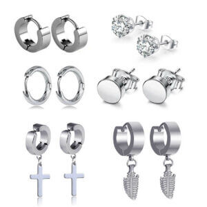 Piercing set för män - 6 par örhängen piercings silver