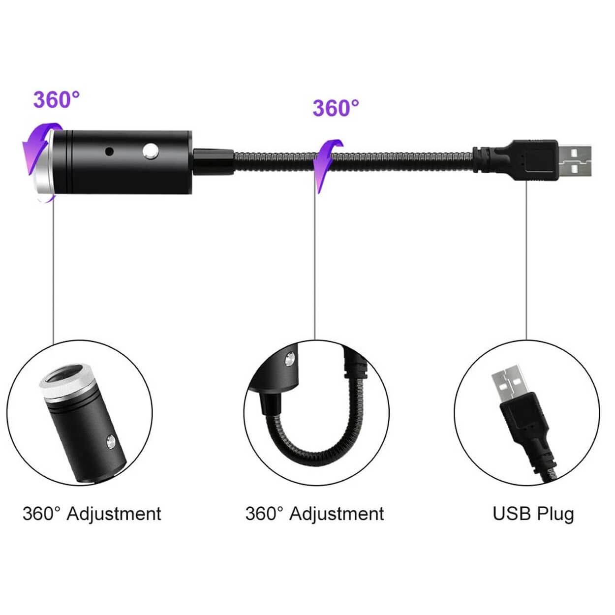 Galaxy projektor led discolampa för bilen usb