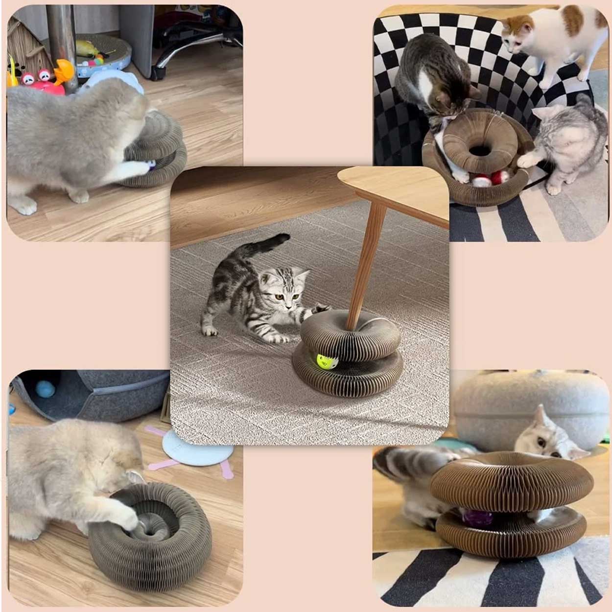 Kattleksak av kartong klösbräda med boll