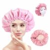 Sovmössa - Satin Hårvårdsmössa Bonnet - Justerbar Sleep Cap Rosa
