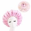 Sovmössa - satin hårvårdsmössa bonnet - justerbar sleep cap rosa