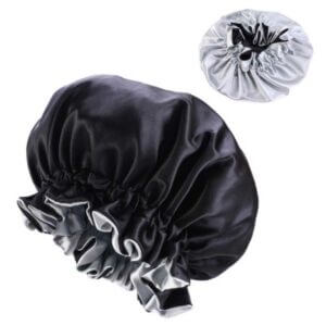 Sovmössa - satin hårvårdsmössa bonnet - justerbar sleep cap svart