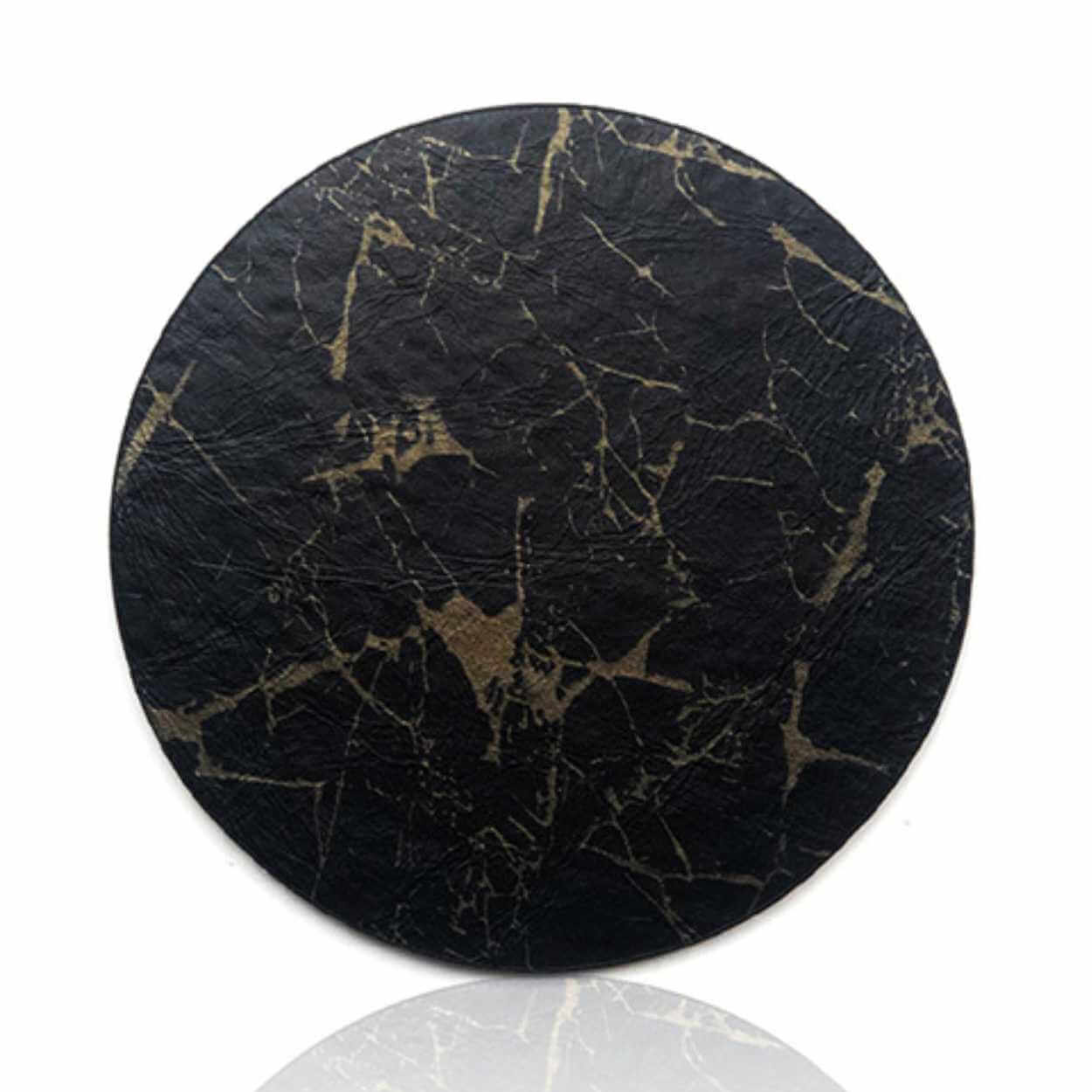 Glasunderlägg svart marmor guld pu