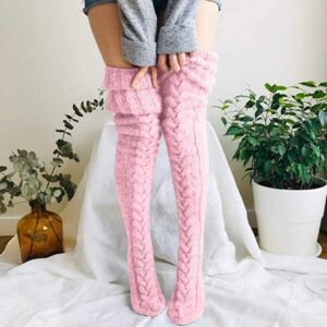 Varma Stickade Knästrumpor Höga Strumpor Thigh High Rosa