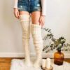 Varma stickade knästrumpor höga strumpor thigh high vit