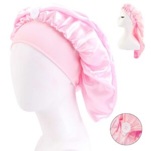 Lång sovmössa - satin bonnet - hårvårdsmössa sleep cap one-size rosa