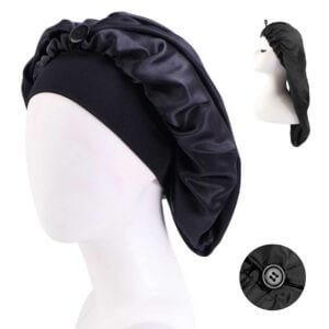 Lång sovmössa - satin bonnet - hårvårdsmössa sleep cap one-size svart