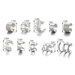 Fake helix piercing 10-pack örhänge ear cuff utan hål silver