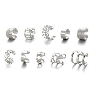 Fake helix piercing 10-pack örhänge ear cuff utan hål silver