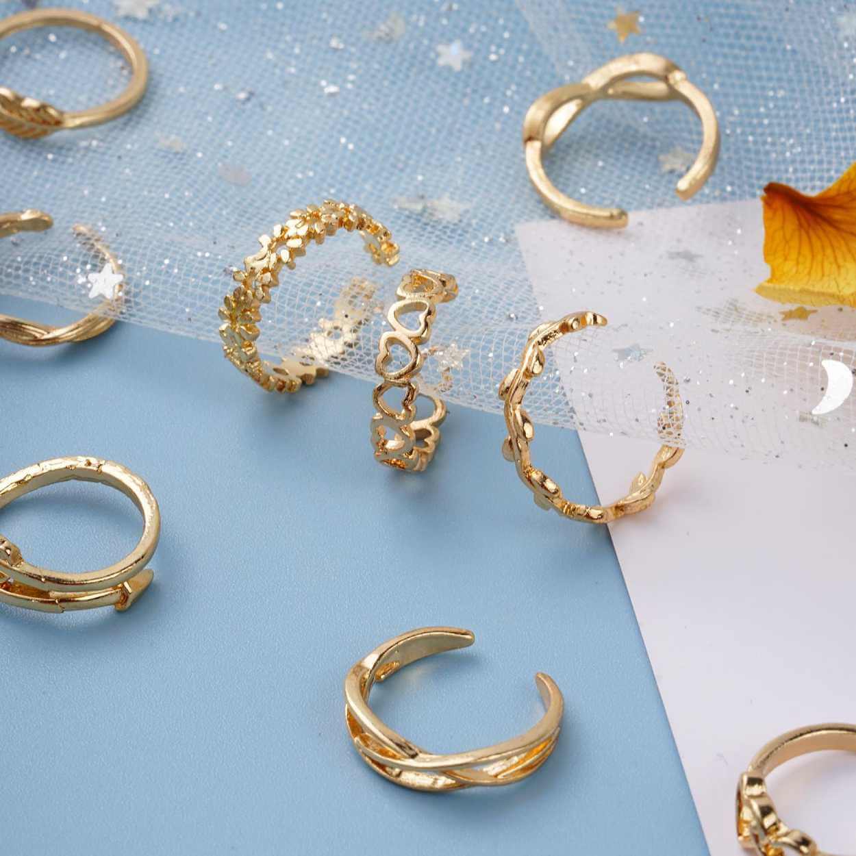 12-pack tåringar ringar justerbar storlek - guld