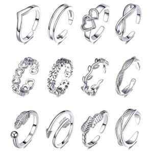 12-pack Tåringar Ringar Justerbar Storlek - Silver