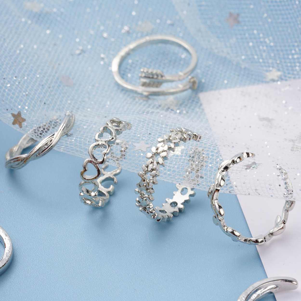 12-pack tåringar ringar justerbar storlek - silver
