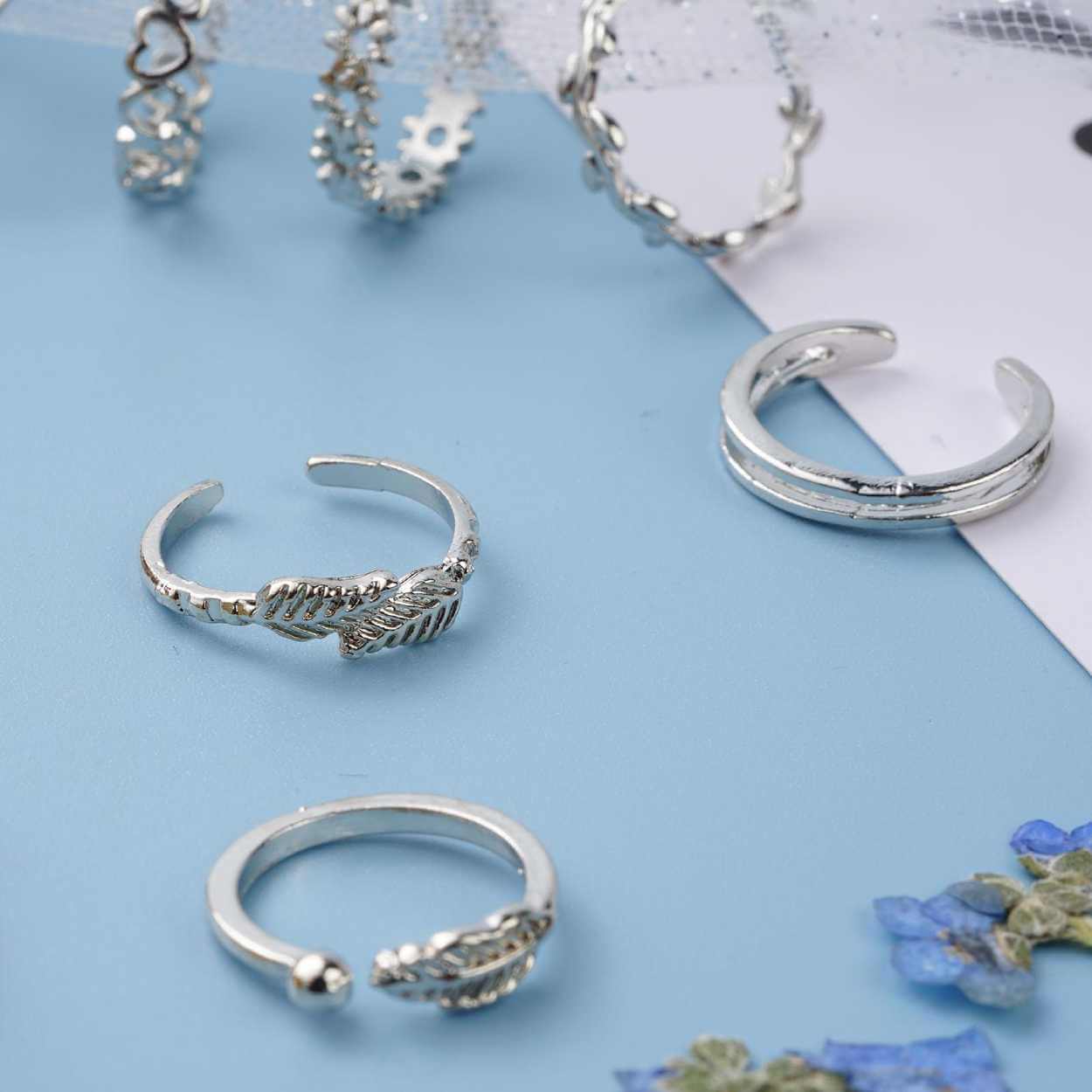 12-pack tåringar ringar justerbar storlek - silver