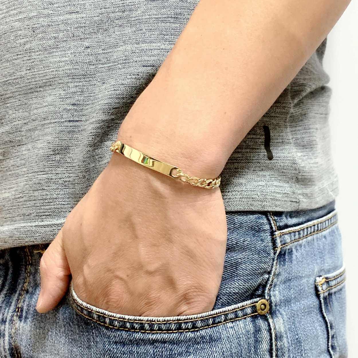 Kedja armband länk med id bricka guld