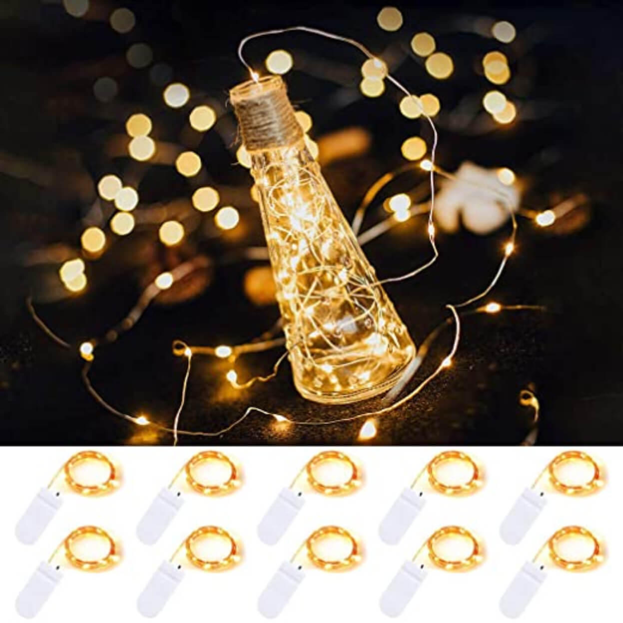 10-pack 1m mini led ljusslinga batteridriven varm vit