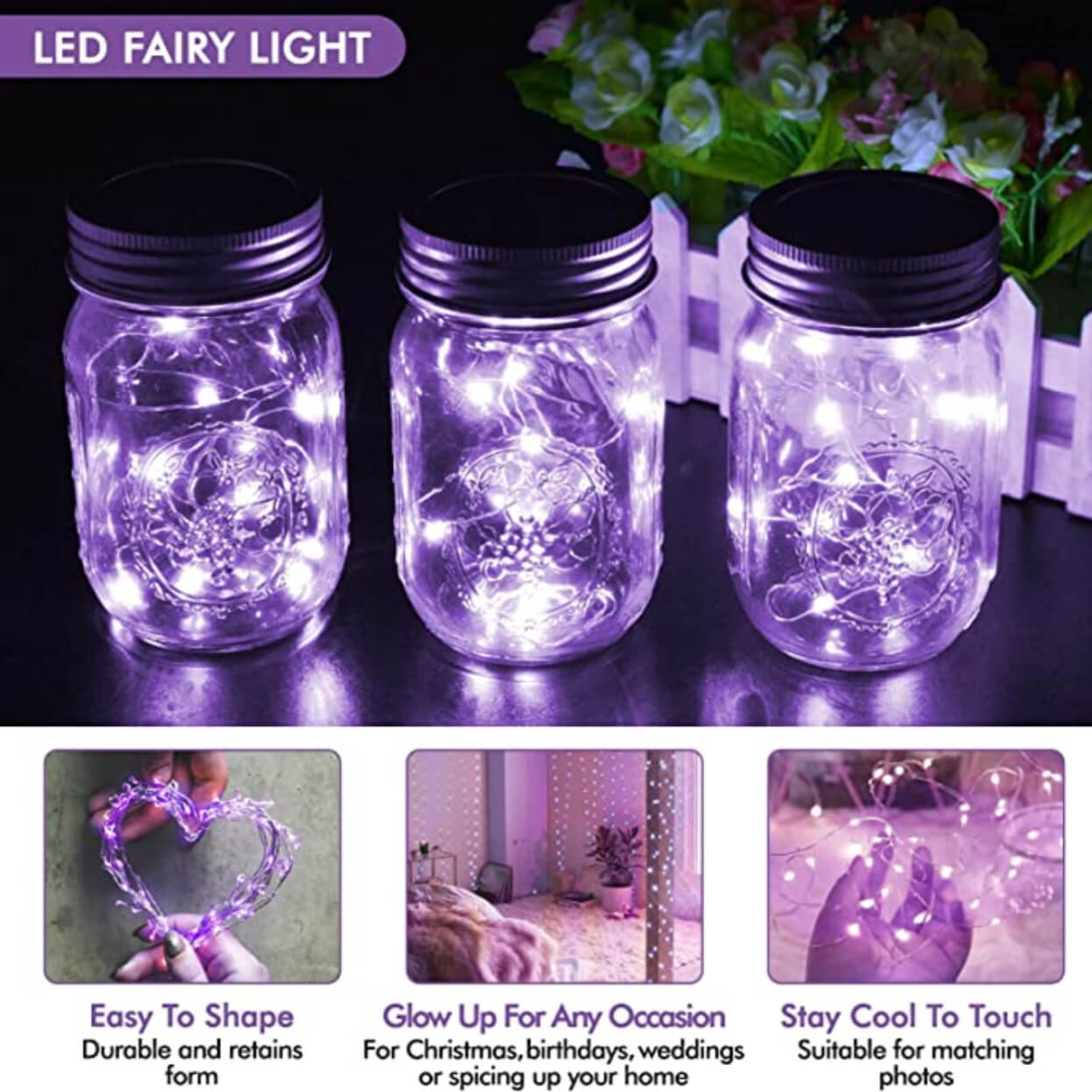 1m mini led ljusslinga batteridriven lila