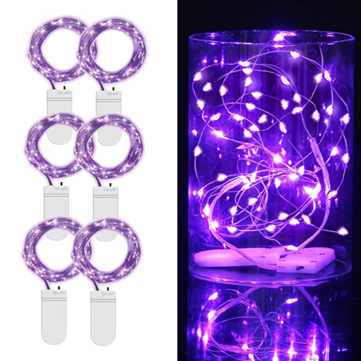 6-pack 1m mini led ljusslinga batteridriven lila