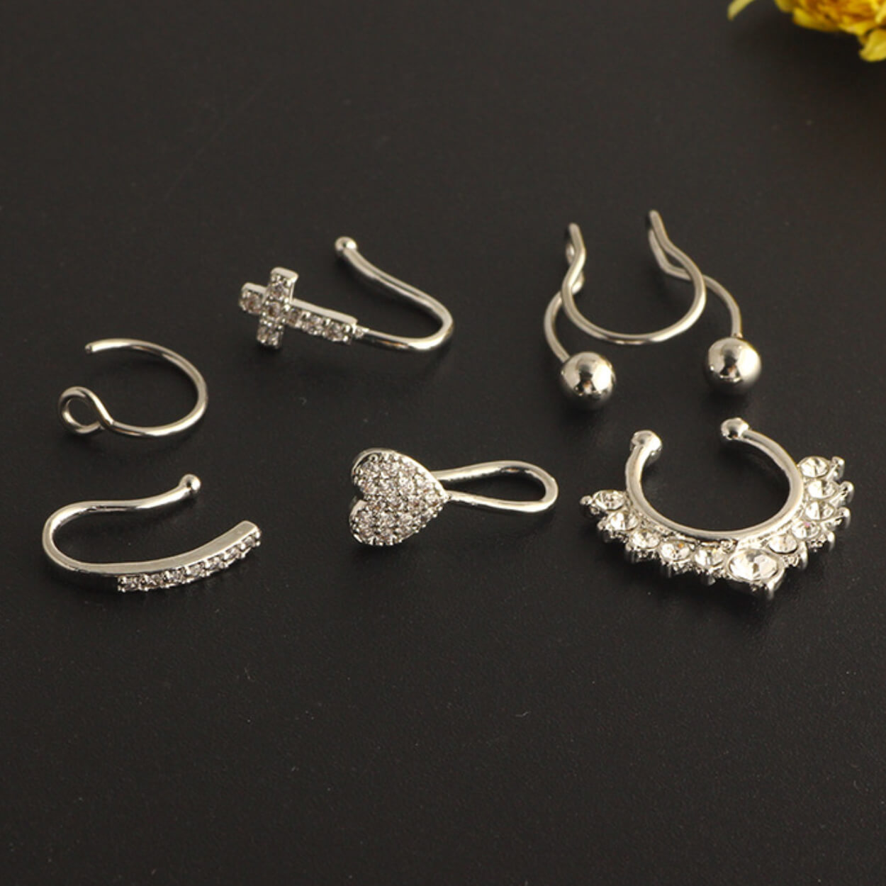 6-pack fake septum näspiercing näsring utan hål silver