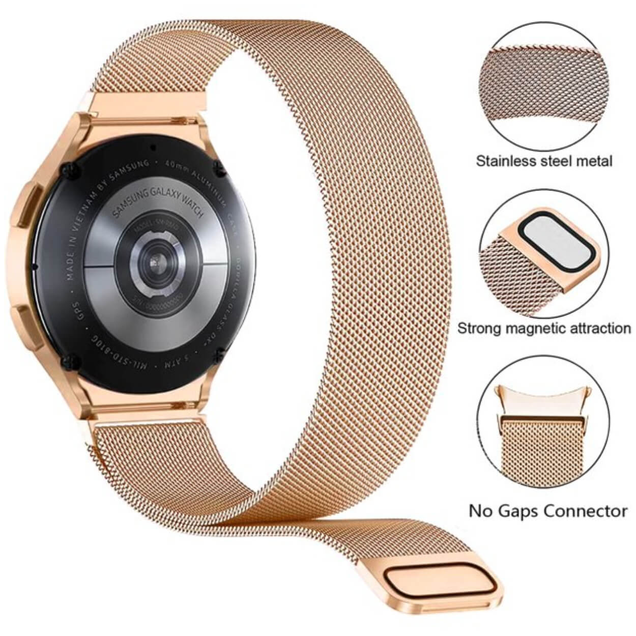 Galaxy watch 4/5 metall armband 20mm milanese mesh roséguld