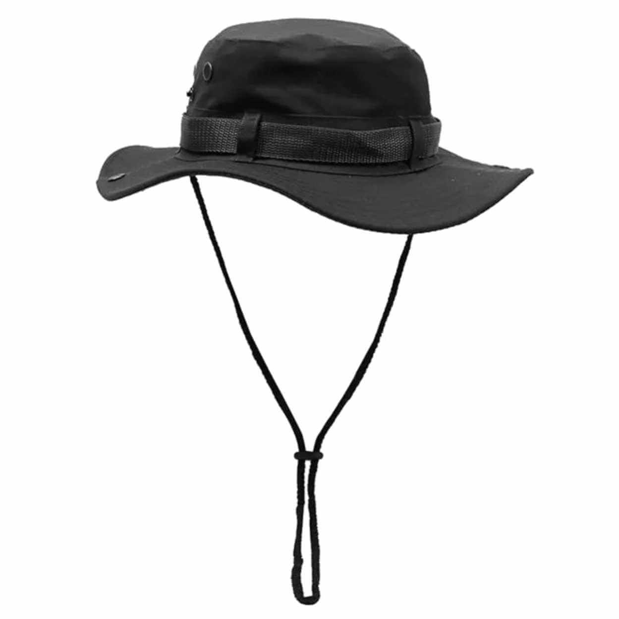 Hatt med snöre boonie hat brim solhatt svart