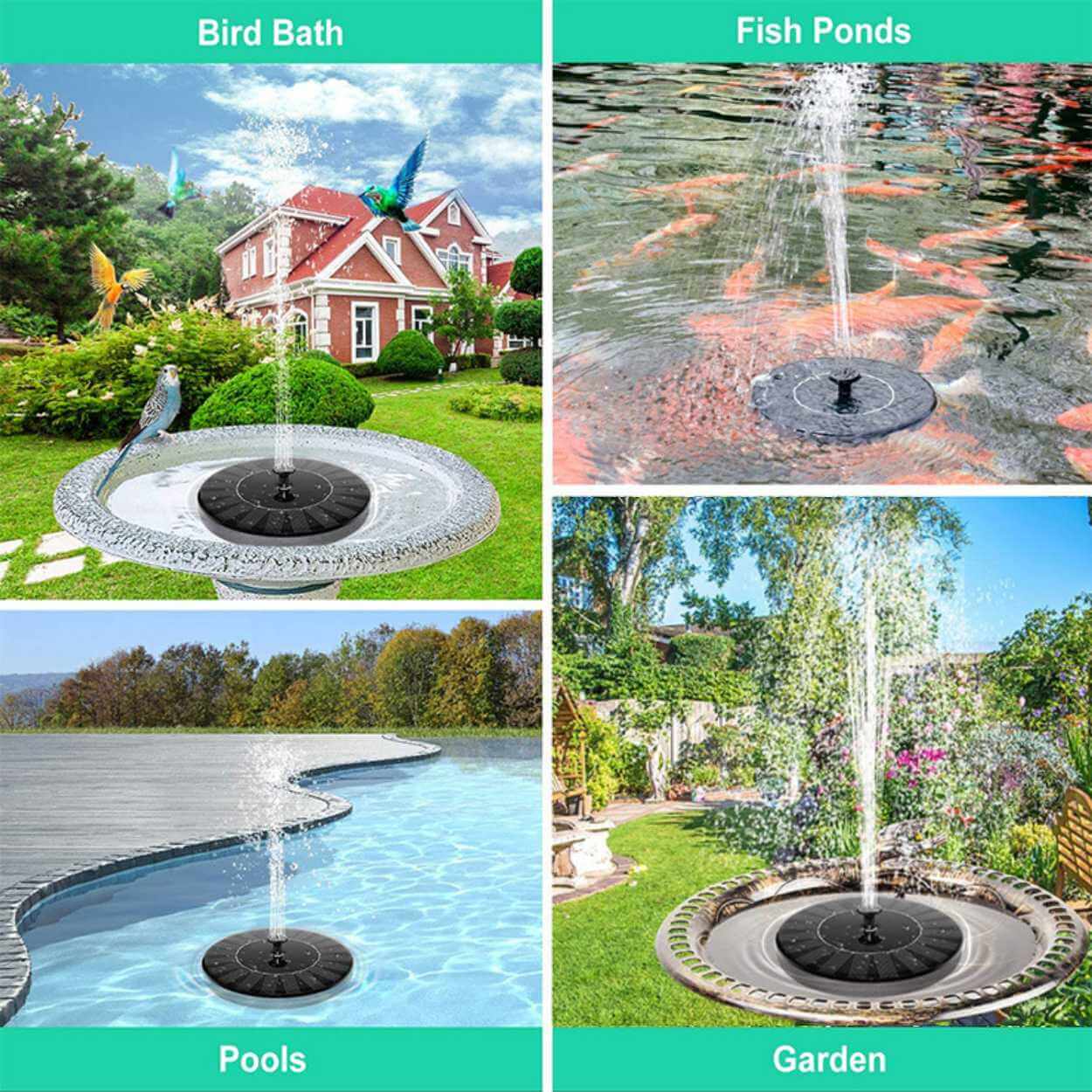 Solcellsdriven fontän för fågelbad och pool 13cm