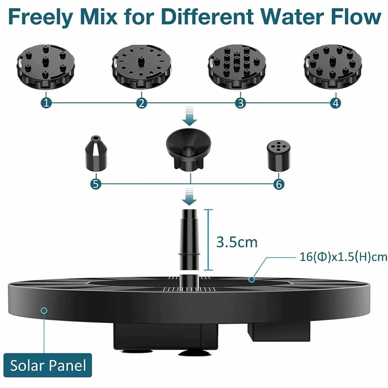Solcellsdriven fontän för fågelbad och pool 13cm