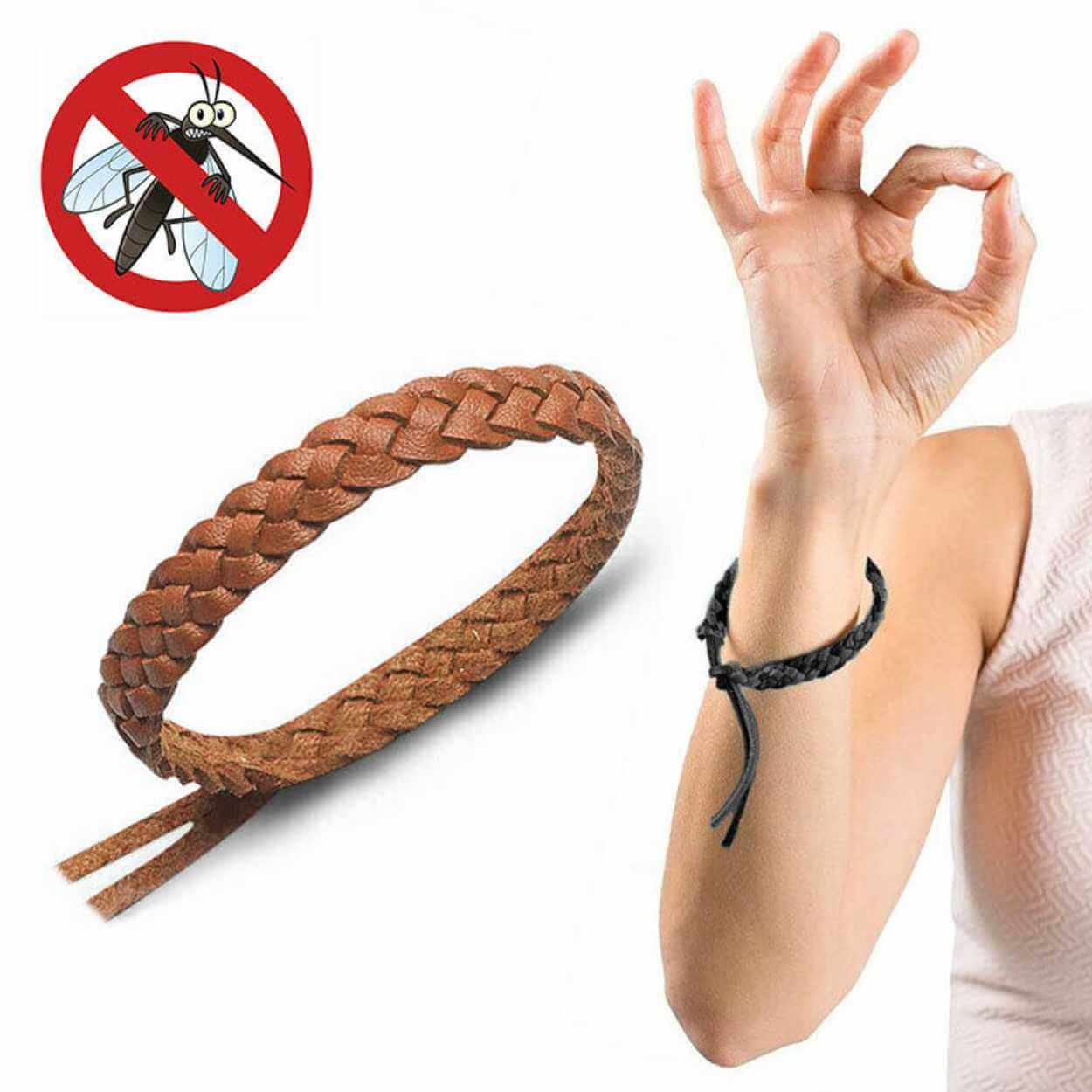 Myggarmband flätat anti-mygg läderarmband naturligt brun