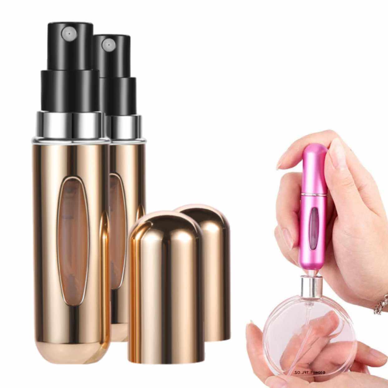 2-pack mini refill parfymflaska - påfyllningsbar resebehållare 5ml guld