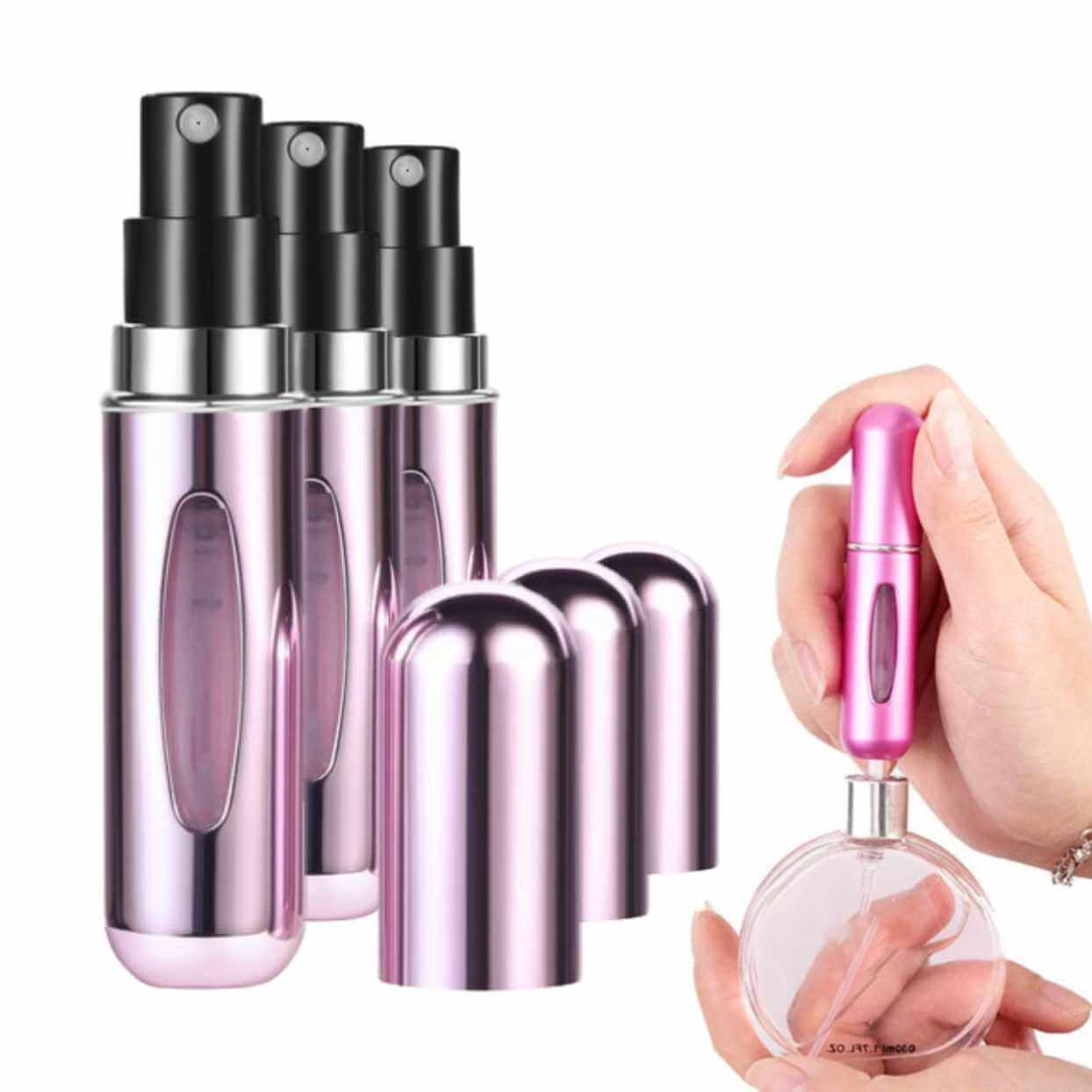 3-pack mini refill parfymflaska - påfyllningsbar resebehållare 5ml rosa