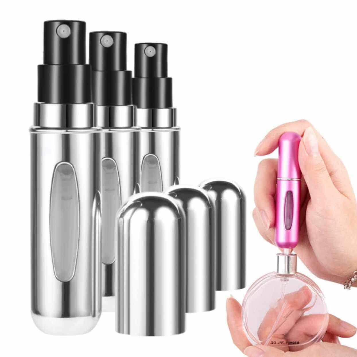 3-pack mini refill parfymflaska - påfyllningsbar resebehållare 5ml silver