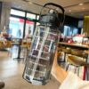 Stor vattenflaska med sugrör 2 liter tidsmarkör svart