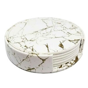 6-pack Glasunderlägg Pu-läder Guld Marmor Vit