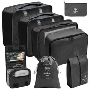Väskinsats Och Resenecessär 8-pack Organiseringsset För Resa Svart