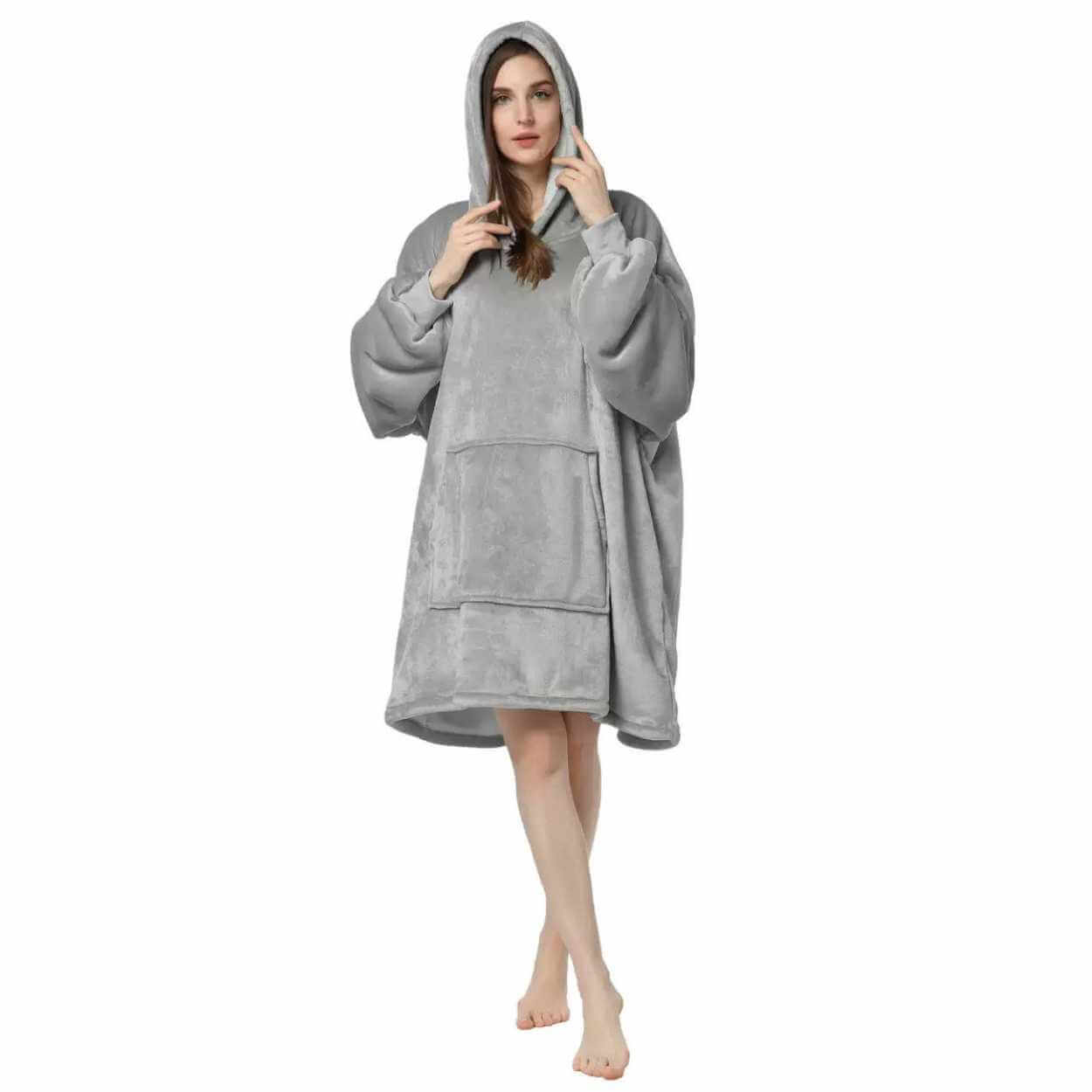 Hoodie blanket oversize snuggie luvtroja ljus gra
