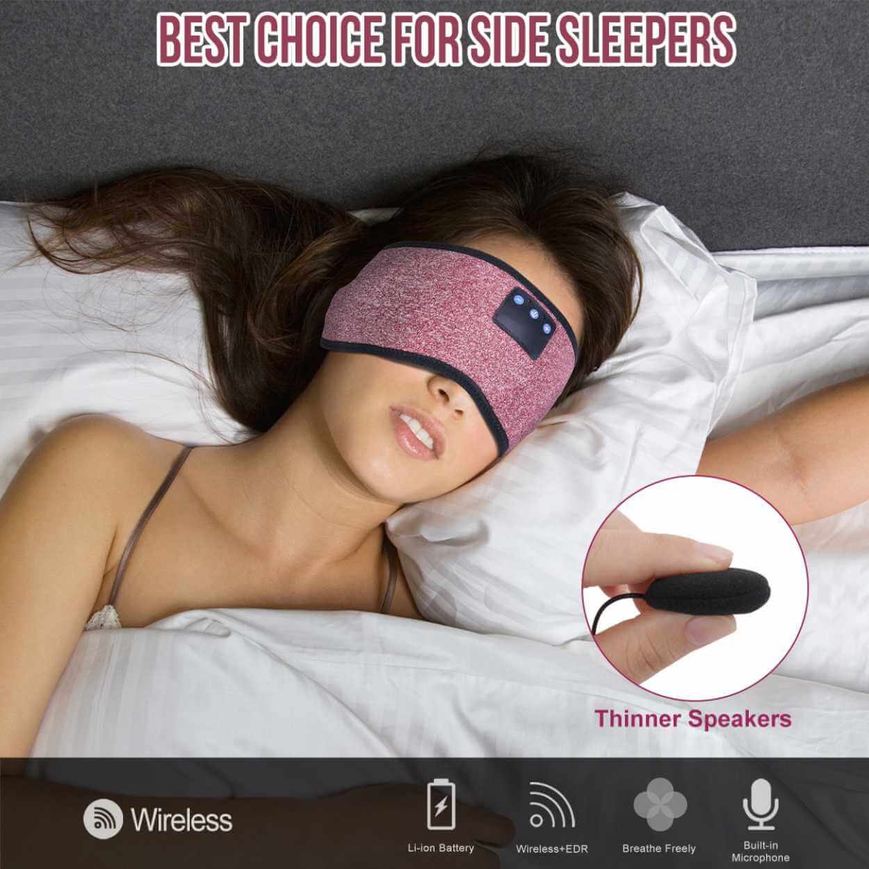 Sovhörlurar - pannband & ögonmask med bluetooth hörlurar