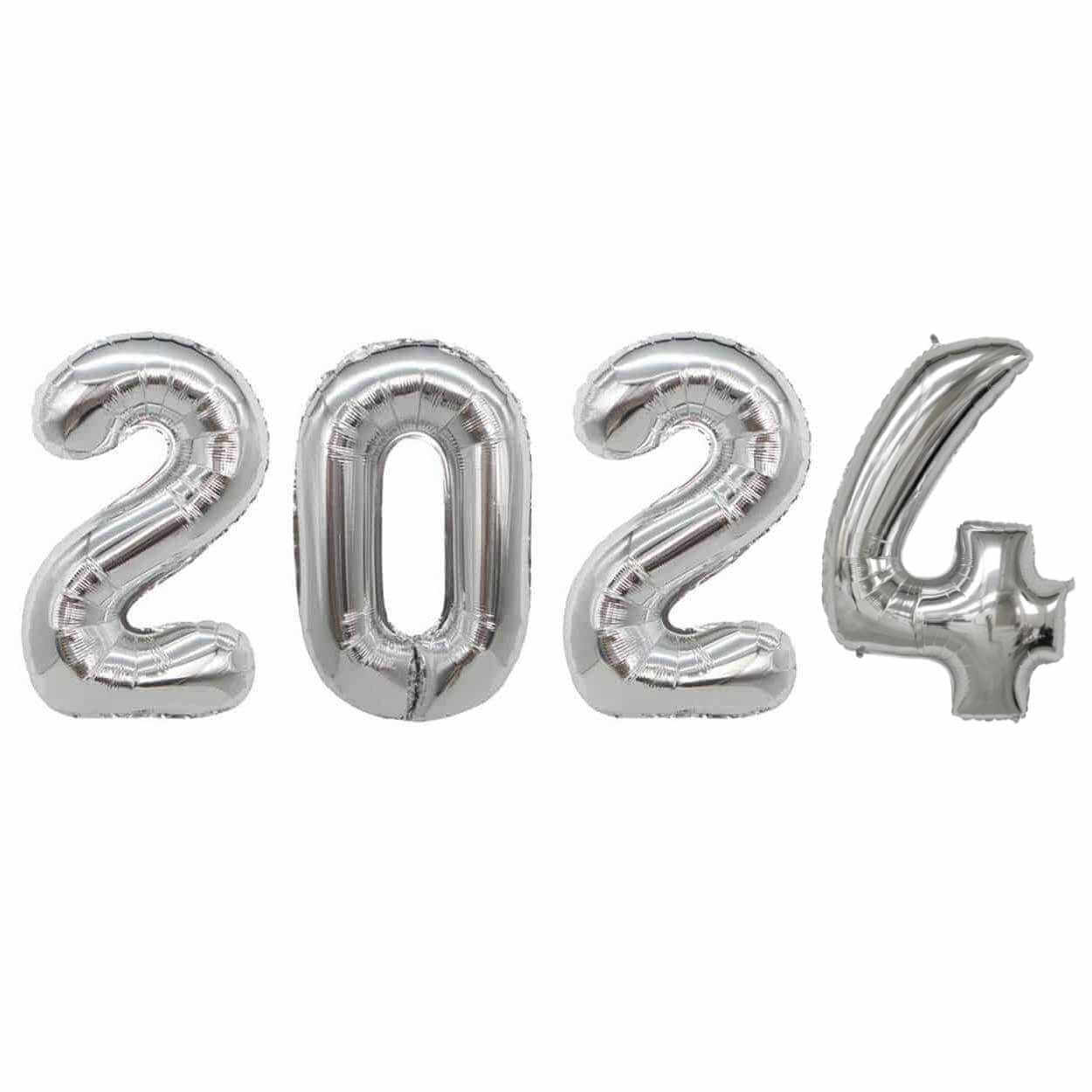 2024 sifferballonger för nyår 102cm stora silver