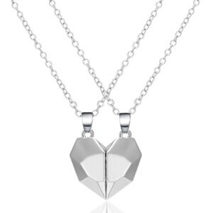 Parhalsband Magnetiskt Brythjärta Kedja Silver