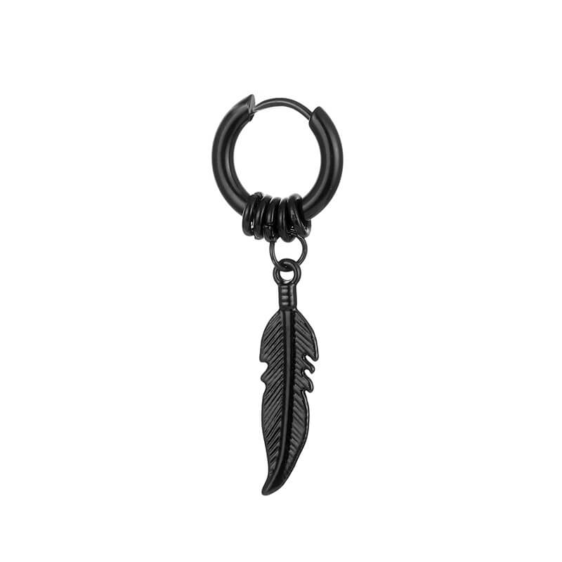 Piercing örhänge ring med hängande fjäder svart